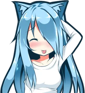 😜 Anime, Fille, Oreilles de chat, Mignon, Dessin animé, Kawaii whatsapp sticker