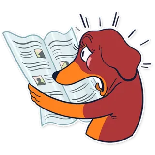 😦 anjing, koran, membaca, terkejut, kartun telegram sticker