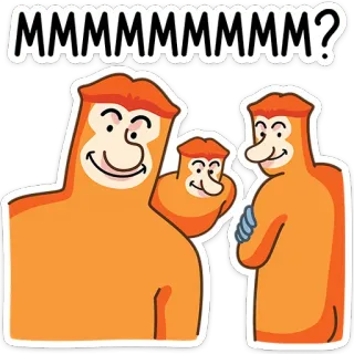 😏 MMMMMMMM? ลิง, ลิงจมูกยาว, น่ารัก, สัตว์, สีส้ม telegram sticker
