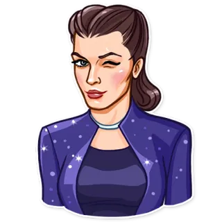 😉 женщина, подмигивание, мультфильм, фиолетовый, стикер telegram sticker