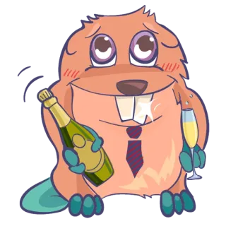 🍾 Biber, Cartoon, Champagner, Party, Feier, Tier, Alkohol, Krawatte telegram sticker