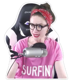 👓 SURFIN' женщина, футболка, розовый, микрофон, наушники telegram sticker