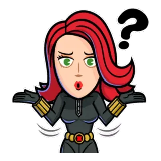 😔 Black Widow marvel, superhero, question, confused, cartoon whatsapp sticker