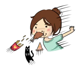 🍗 cartone animato, ragazza, cibo, pizza, patatine fritte, gatto whatsapp sticker