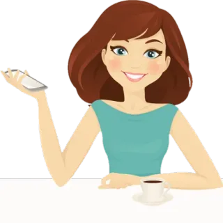 🤳 Frau, Cartoon, Kaffee, Handy, Mädchen, Figur whatsapp sticker