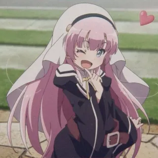 🌟 Anime, Dessin animé, Personnage, Cheveux roses, Fille, Religieuse, Clin d'œil telegram sticker