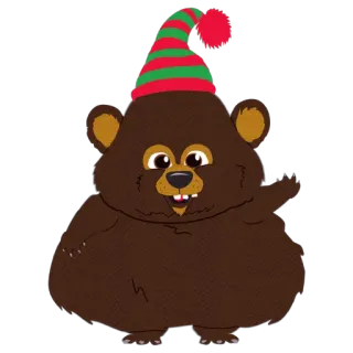 🐻 หมี, การ์ตูน, คริสต์มาส, หมวก, รื่นเริง, น่ารัก, หมีสีน้ำตาล telegram sticker
