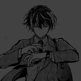⬛ 动漫, 漫画, 校服, 青少年, 男孩, 手表 telegram sticker