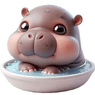 🥺 ippopotamo, carino, animale, bagno, cartone animato, kawaii whatsapp sticker