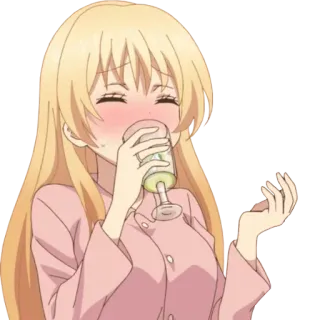 🍹 애니메이션, 소녀, 음주, 금발, 행복한 telegram sticker