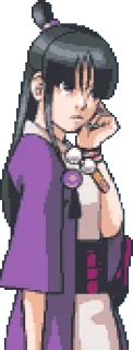 🤔 Maya Fey Ace Attorney video game character, anime, girl, black hair, purple robe telegram sticker