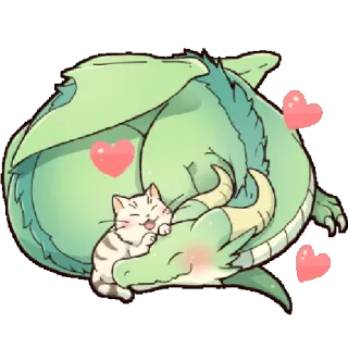 ☺️ dragon, chat, coeurs, mignon, fantaisie, animal, amical, animal de compagnie telegram sticker