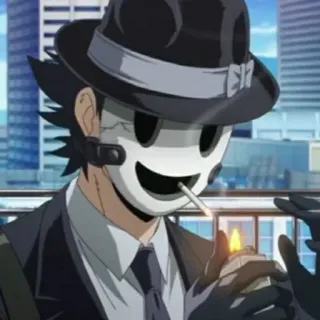 🚬 Sniper Mask High-Rise Invasion Anime, Máscara de francotirador, High-Rise Invasion, Personaje, Máscara, Fumando telegram sticker