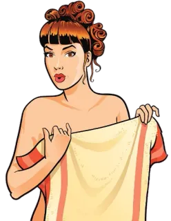 😯 femme, serviette, dessin animé, rétro, pin-up, vintage, coiffure, sexy telegram sticker