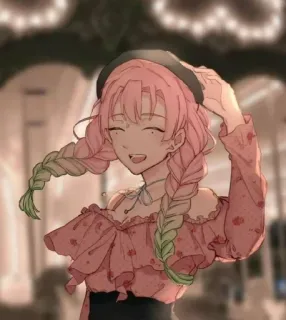 💕 Mitsuri Kanroji Demon Slayer anime, pink hair, braids, cute, girl, smiling telegram sticker