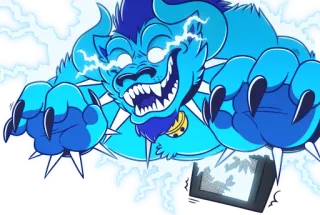 ‼ monster, bliksem, dier, klauwen, tanden, cartoon telegram sticker