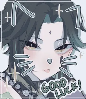 🌟 Xiao Genshin Impact GOOD LUCK! anime, orelhas de gato, boa sorte, Xiao, Genshin Impact, videogame, jogo telegram sticker