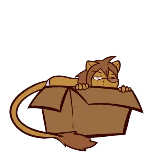 😑 кот, коробка, мультфильм, животное, сонный, лев, ленивый whatsapp sticker