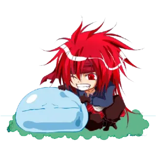 😁 Anime, Chibi, Caricatura, pelo rojo, slime whatsapp sticker