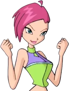 🎉 Tecna Winx Club desenho animado, fada, magia, cabelo rosa, animado telegram sticker