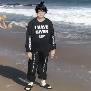 😔 I HAVE GIVEN UP Аниме, Пляж, Океан, Свитер, Брюки, Сандалии, Сигарета telegram sticker