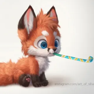 🎉 instagram.com/art_of_silver fox, animal, cute, cartoon, party, streamer, art, fan telegram sticker