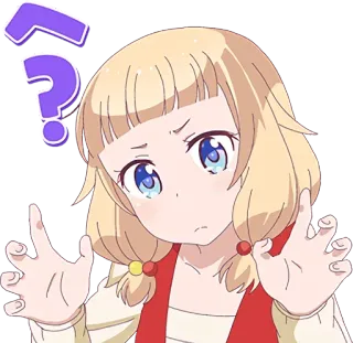 👐 anime, confundido/a, signo de interrogación, rubia, chica, dibujos animados telegram sticker