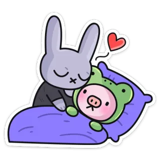 🥰 coelho, coelho, porco, rã, animal, cama, dormir, amor, fofo telegram sticker
