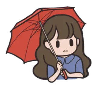 🌂 Dibujo animado, Chica, Paraguas, Lluvia, Lindo, Kawaii, Adhesivo, Clima telegram sticker