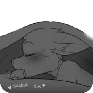 👄 Suckle SLK furry, anthropomorphic, blanket, cozy, cute, monochrome, nuzzle, affectionate whatsapp sticker
