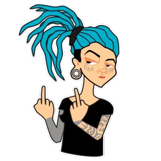 🖕 fuck off frau, mädchen, mittelfinger, tätowierung, beleidigend, unhöflich, punk, cartoon telegram sticker
