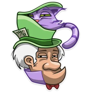 😑 Mad Hatter Alice in Wonderland 10/6 Katze, Hut, Alice im Wunderland, Verrückter Hutmacher, Cartoon, Aufkleber whatsapp sticker