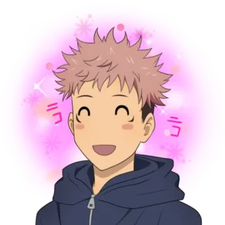 ☺️ Yuji Itadori Jujutsu Kaisen ラ anime, manga, personaje, sonriendo, lindo, rosa, ilustración whatsapp sticker