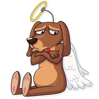 😒 dog, angel, sad, halo, wings, cartoon, sticker whatsapp sticker