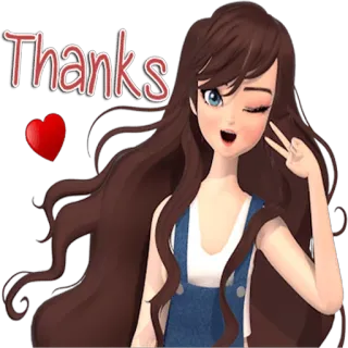 ✌ Thanks desenho animado, menina, obrigado, coração, saudação telegram sticker