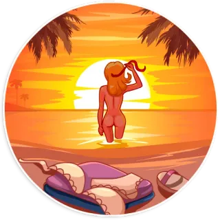 🏝 beach, sunset, woman, water, bikini, cartoon, summer telegram sticker