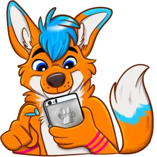 📱 Furry, Renard, Anthropomorphe, Dessin animé, Animal, Smartphone, Empreinte de patte whatsapp sticker