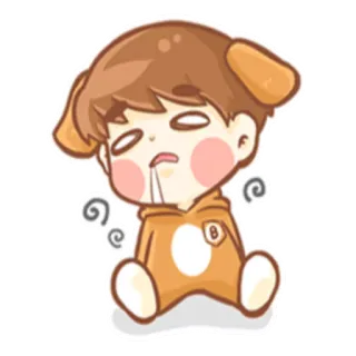 😵 Desenho animado, Fofo, Sonolento, Exausto, Orelhas de cachorro, Chibi telegram sticker