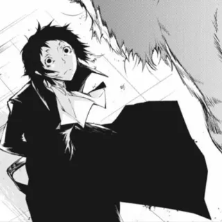 ♠ Akutagawa Ryunosuke Bungou Stray Dogs Anime, Manga, Noir et blanc, Sérieux, Personnage telegram sticker
