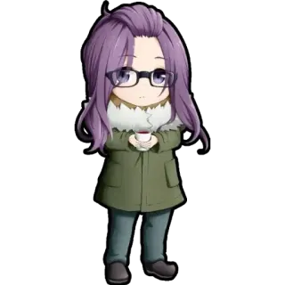 😍 Anime, Chibi, Kawaii, Mignon, Cheveux Violets, Lunettes, Hiver, Veste telegram sticker