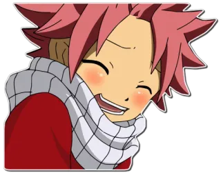 ☺️ Natsu Dragneel Fairy Tail anime, character, smile, kawaii, cartoon, scarf telegram sticker