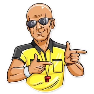 😎 árbitro, deportes, oficial, calvo, dibujos animados, camiseta amarilla, silbato whatsapp sticker