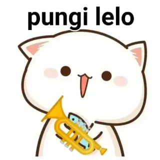 😋 pungi lelo gato, trompeta, animal, lindo, dibujo animado whatsapp sticker