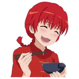 😅 Ranma Saotome Ranma ½ Anime, Comiendo, Palillos, Cuenco, Feliz, Ranma 1/2 telegram sticker