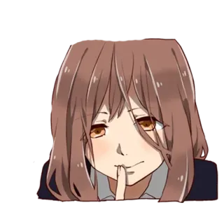 🎭 anime, garota, shhh, dedo, segredo, cabelo castanho, fofa, personagem telegram sticker