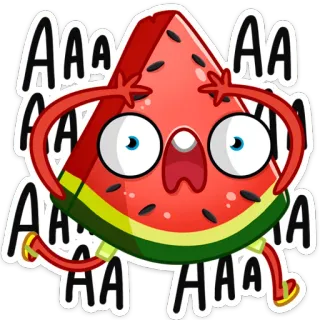 😱 AAAA melancia, assustado, desenho animado, fruta, gritando, preocupado, correndo whatsapp sticker