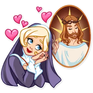 💕 nun, jesus, love, cartoon, religion, heart telegram sticker