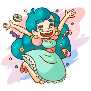 😄 dessin animé, femme, bonbon, donut, fille, sucreries telegram sticker