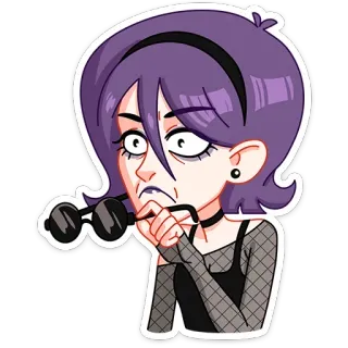😳 Cartoon, Mädchen, Goth, Brille, lila Haare, Attitüde telegram sticker