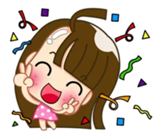 ✌ cute, cartoon, girl, celebration, confetti, happy, smiling, cheerful whatsapp sticker